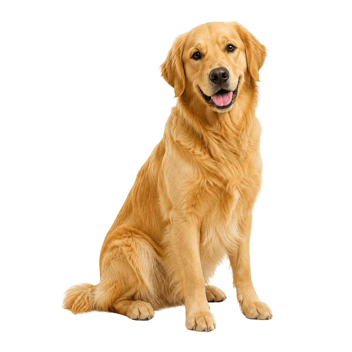 Golden retriever sorrindo, esperando adoção